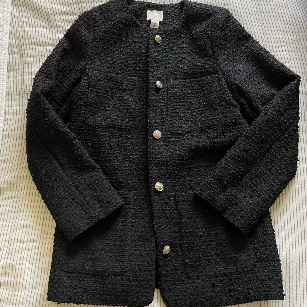 H&M Boucle Tweed Black Blazer